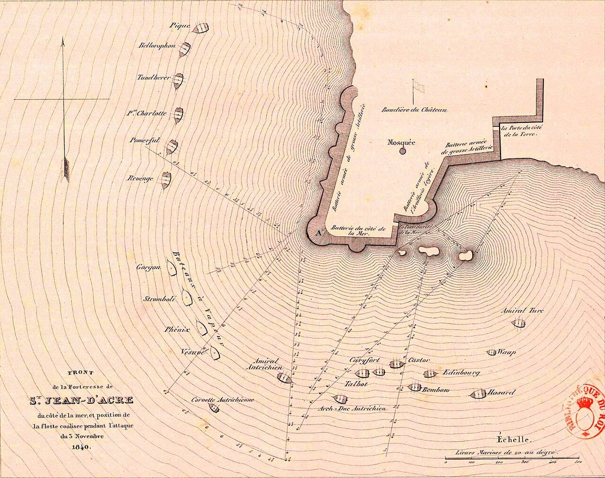Akka kalesinin deniz cephesi ve müttefik donanmanın 3 Kasım 1840'taki konumu