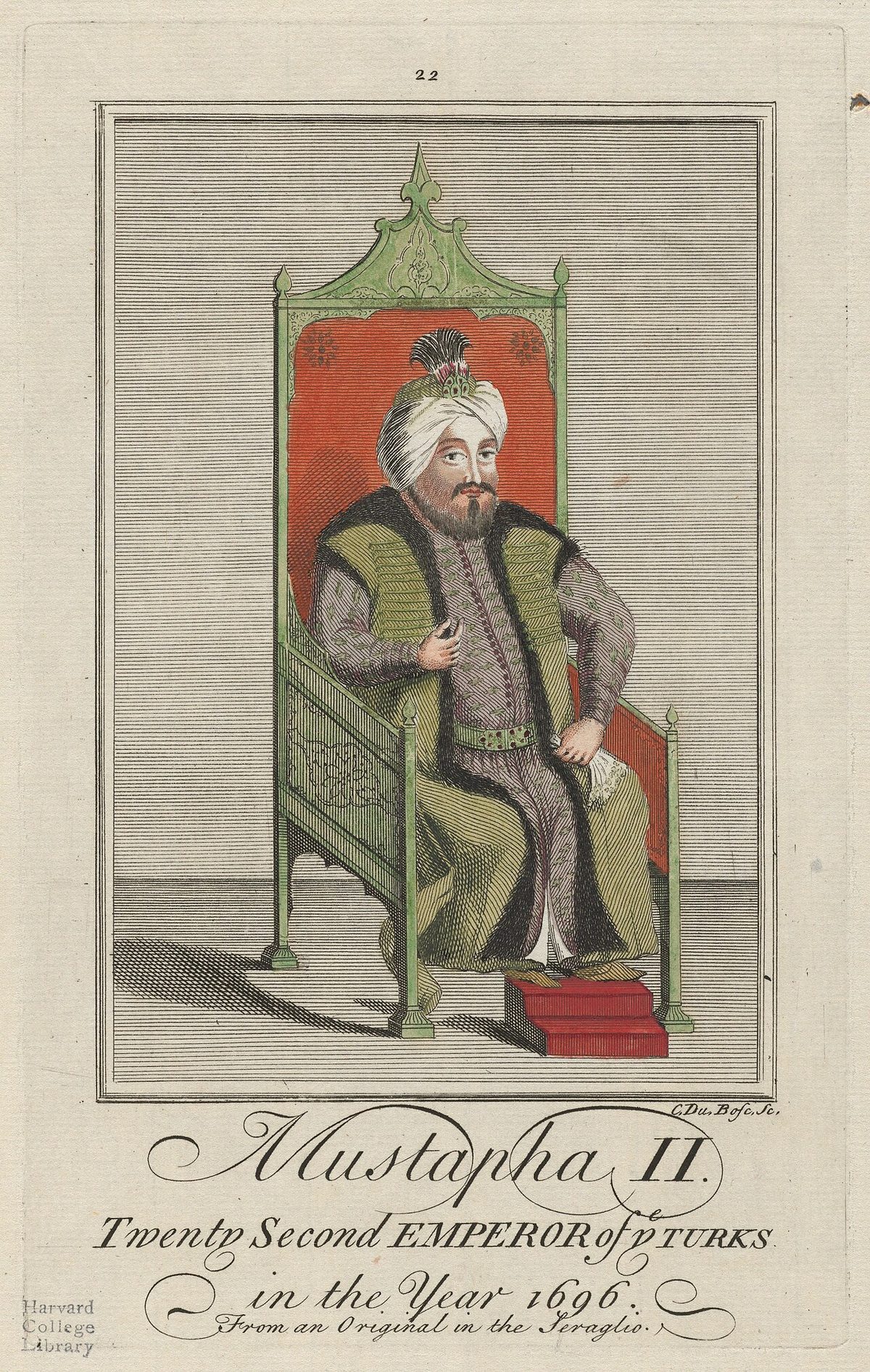 Kantemiroğlu'nun Osmanlı tarihinin İngilizce baskısında yer alan II. Mustafa portresi