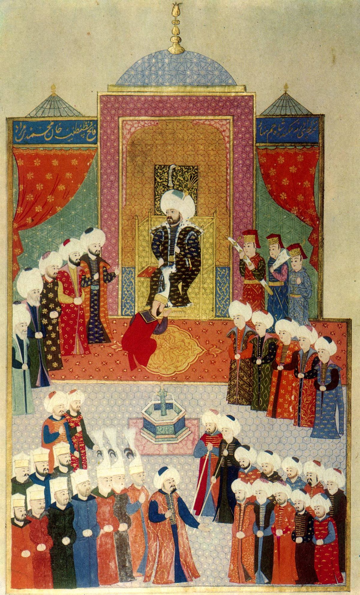Hünername'de II. Mehmed'in tahta çıkışını gösteren minyatür