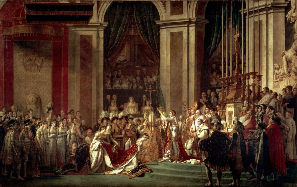 Jacques-Louis David'in Napolyon'un taç giyme törenini gösteren büyük tablosu