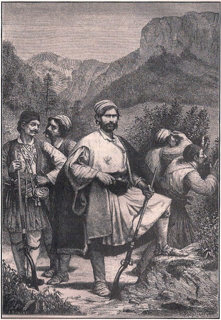 XIX. yüzyıl başında Yunan dağlı savaşçılarını (klefleri) gösteren tasvir