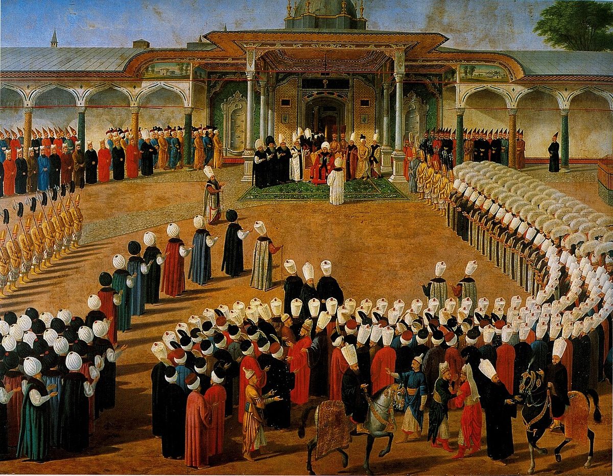 Konstantin Kapıdağlı'nın tablosunda III. Selim'in Topkapı'daki cülus merasimi