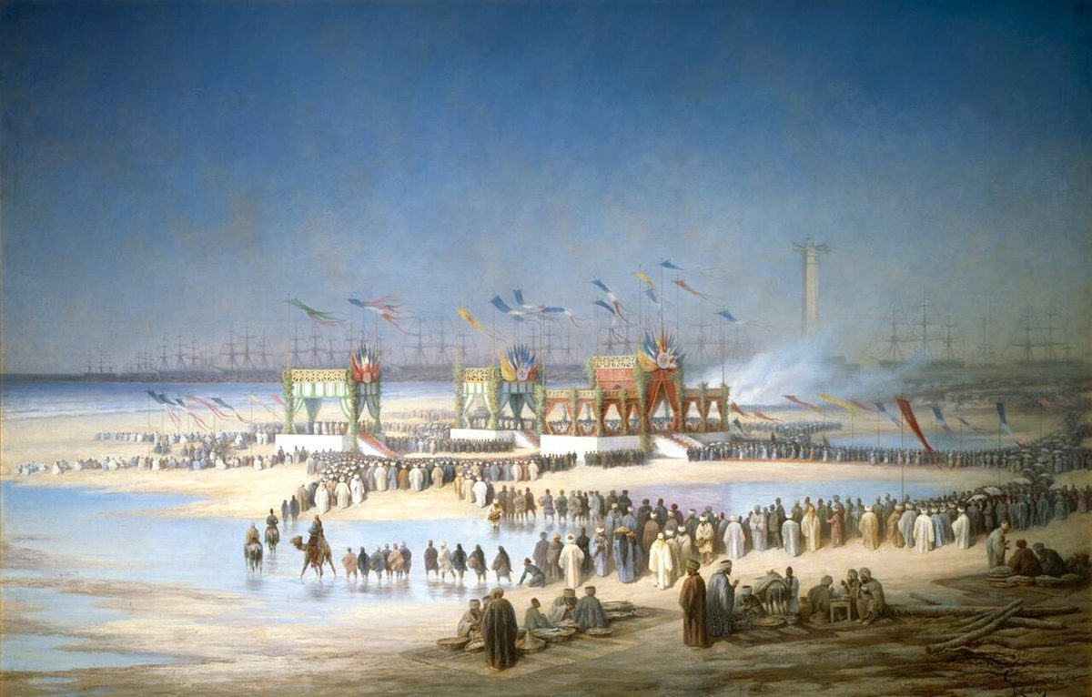 Édouard Riou'nun 17 Kasım 1869'daki Süveyş Kanalı açılış törenini gösteren resmi