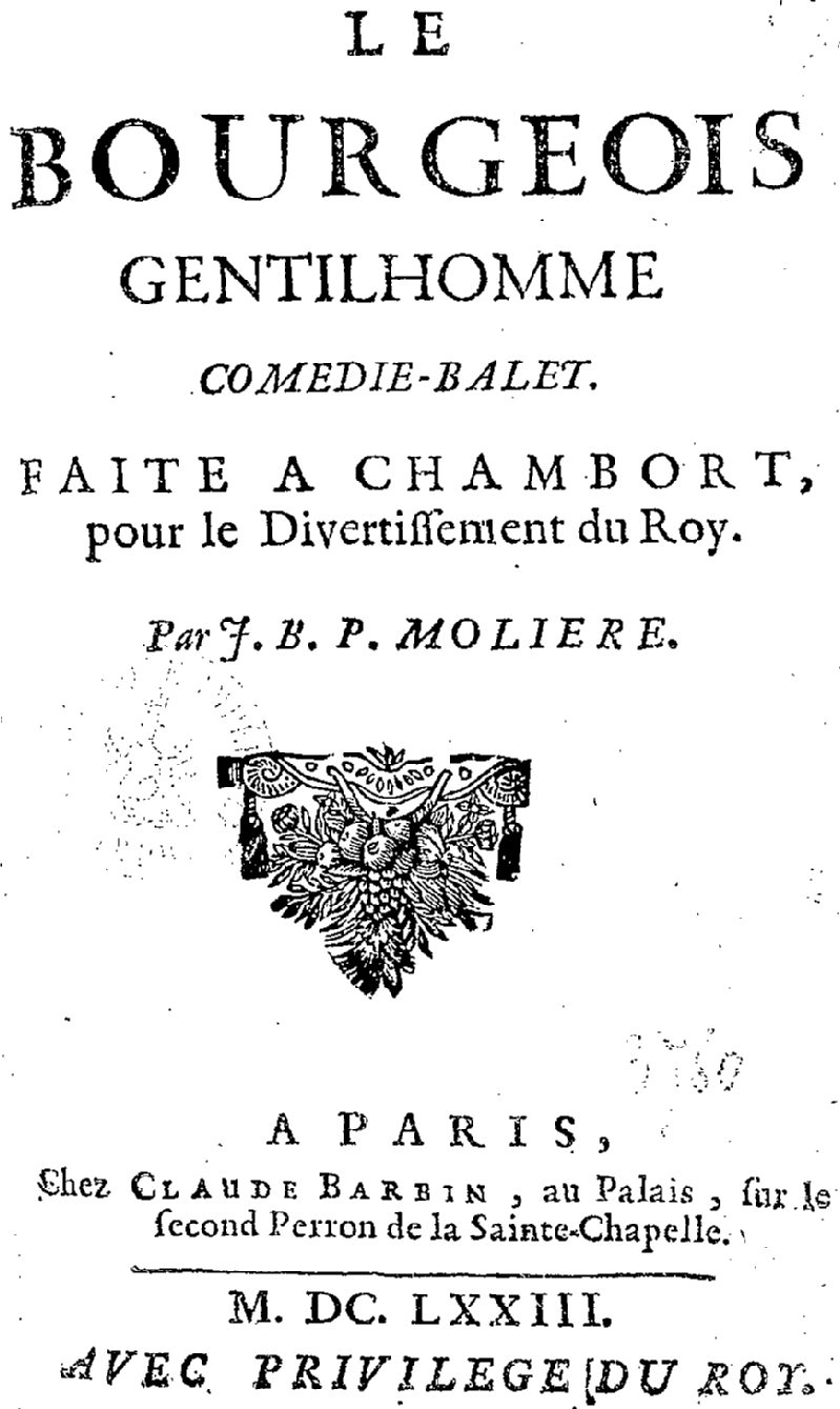 Molière'in Le Bourgeois gentilhomme oyununun kapak sayfası