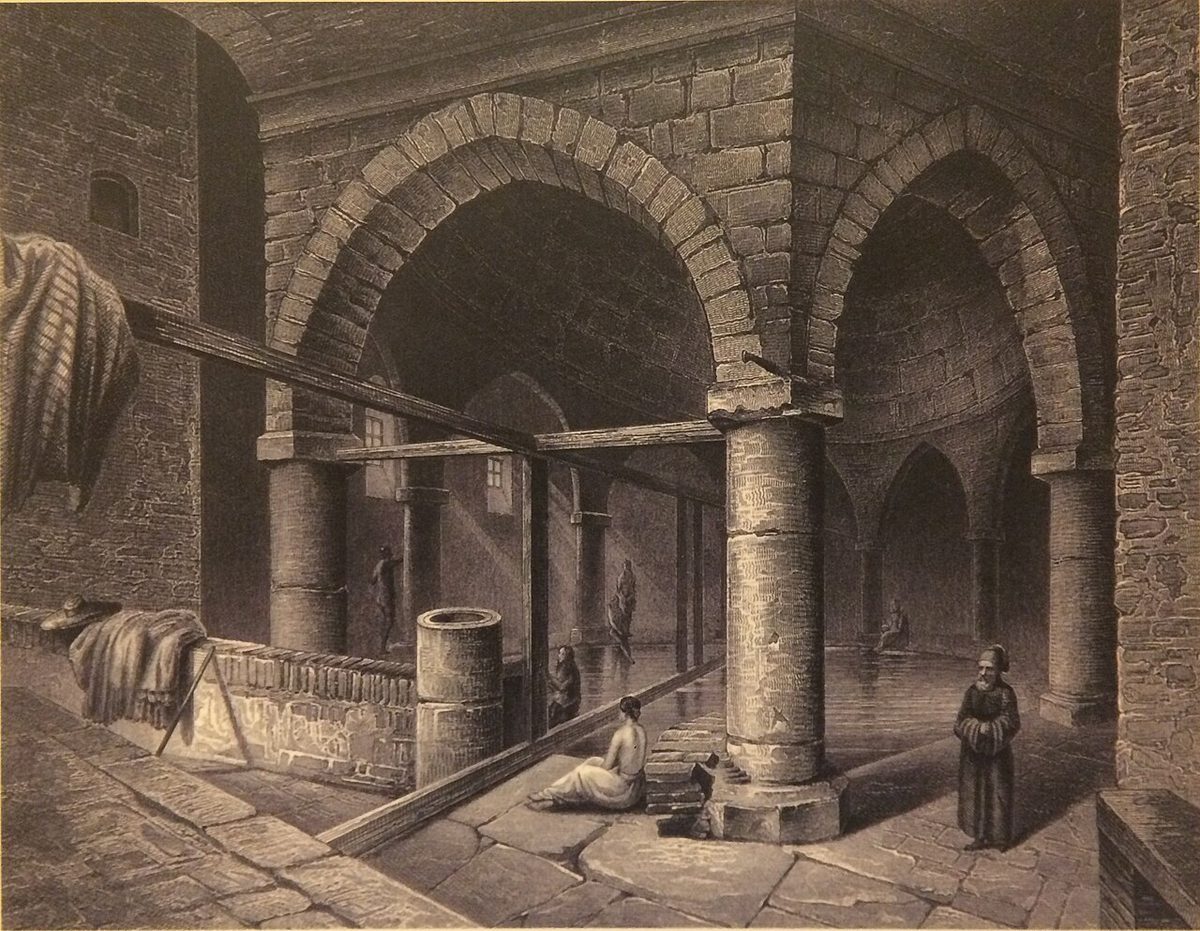 Ludwig Rohbock'un 1850'lerde Rudas Hamamı'nı gösteren gravürü