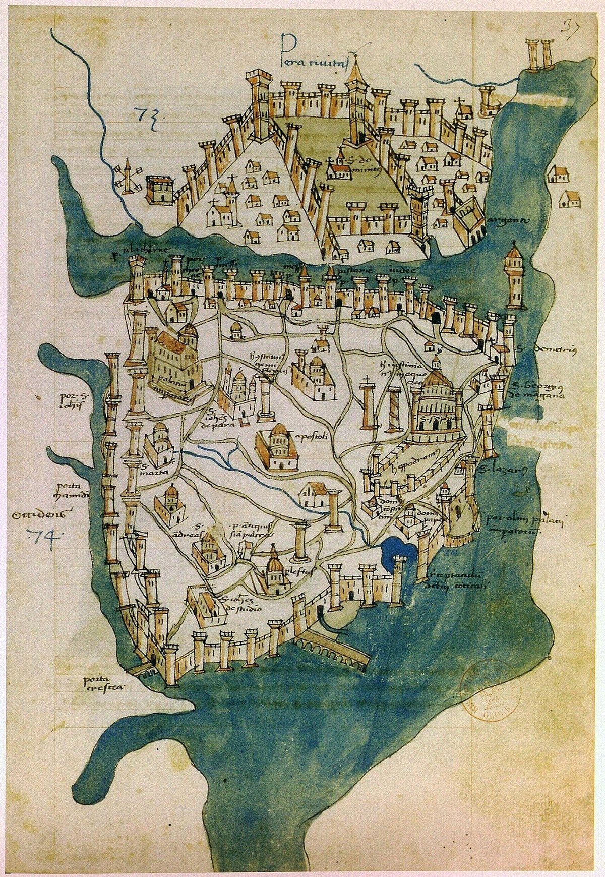 Cristoforo Buondelmonti'nin XV. yüzyıl başına ait Konstantinopolis haritası