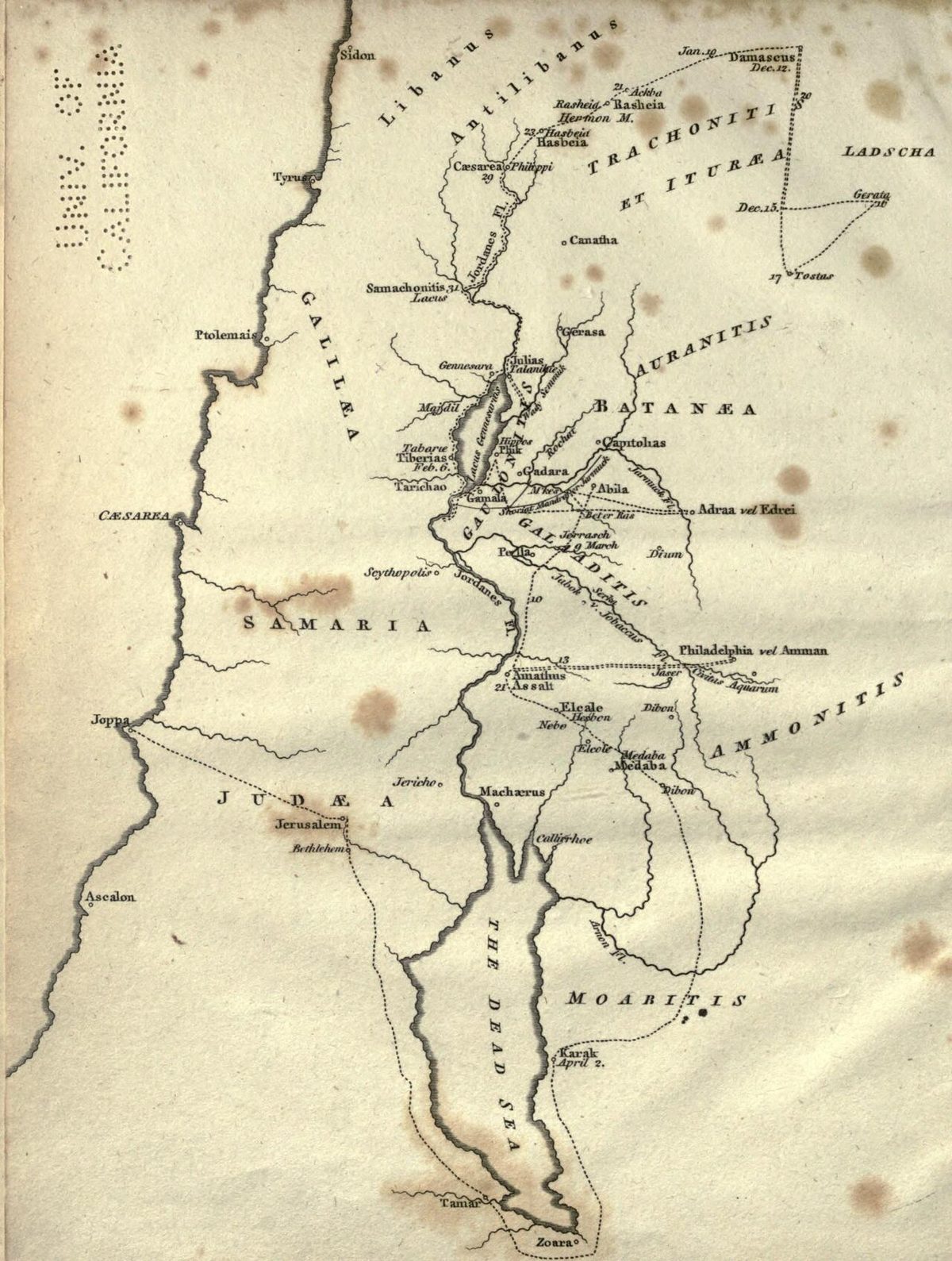 Seetzen'in 1810'da yayımlanan Taberiye Gölü, Şeria Nehri ve Lut Gölü çevresi haritası
