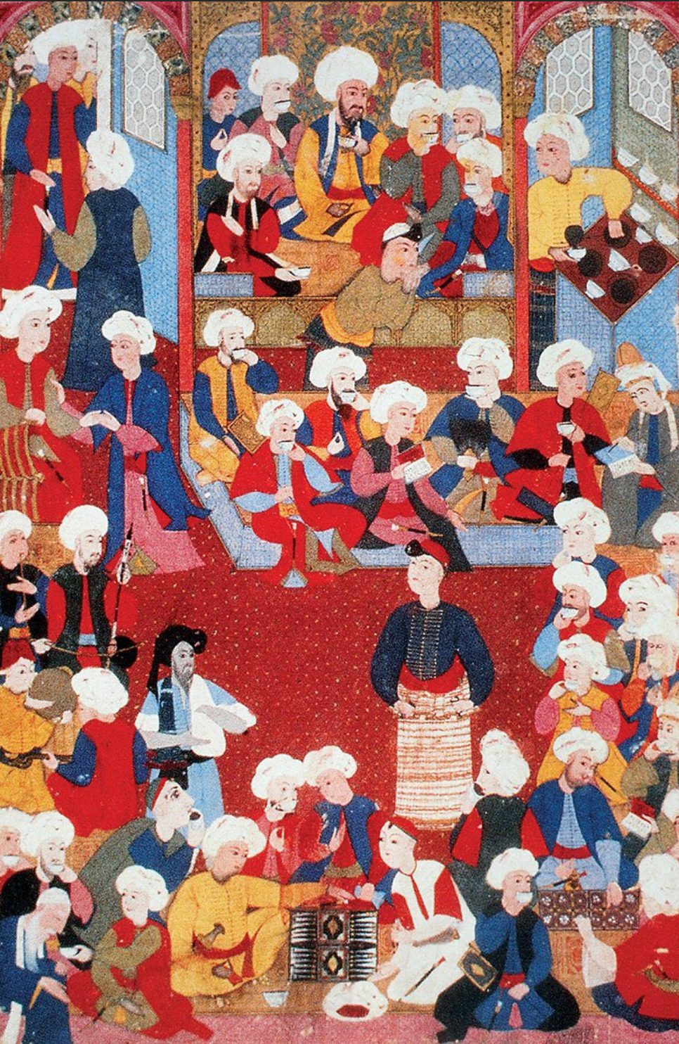 Kahvehanede hikâye anlatan bir meddahı gösteren Osmanlı tasviri