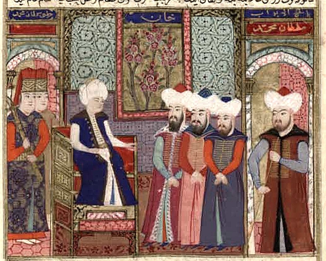 I. Mehmed'i devlet ileri gelenleriyle gösteren minyatür