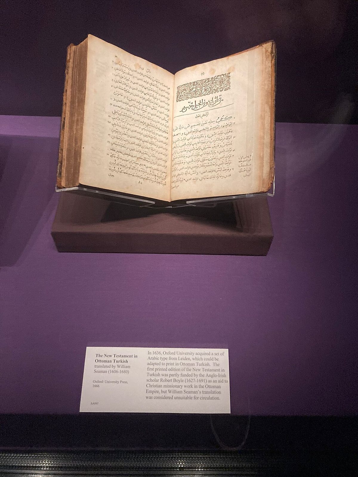 Chester Beatty galerisinde sergilenen Osmanlı Türkçesi bir Yeni Ahit nüshası