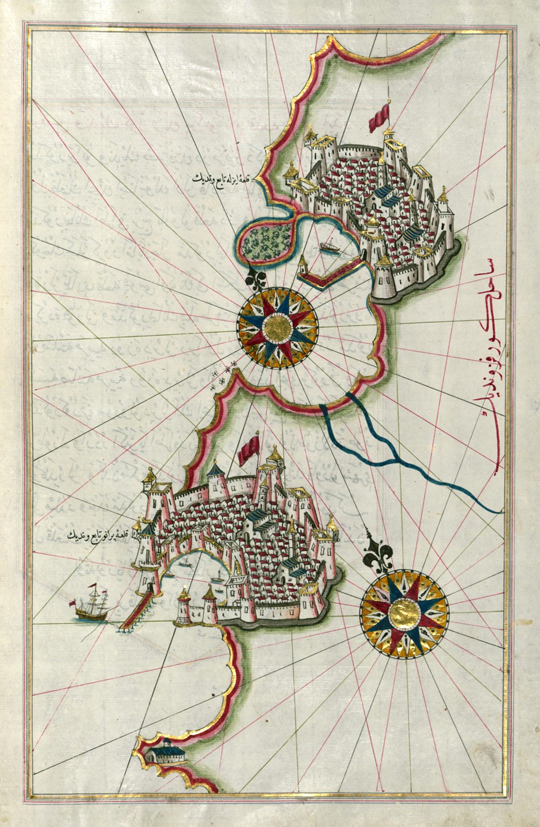 Kitab-ı Bahriye'nin Walters Sanat Müzesi'ndeki nüshasından Piran ve İzola kıyılarının haritası