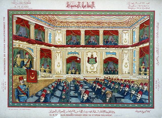 Osmanlı meclisini gösteren eski bir kartpostal