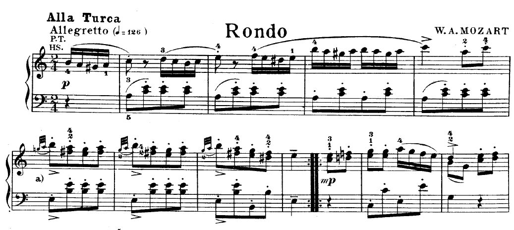 Rondo alla Turca'nın açılış ölçüleri