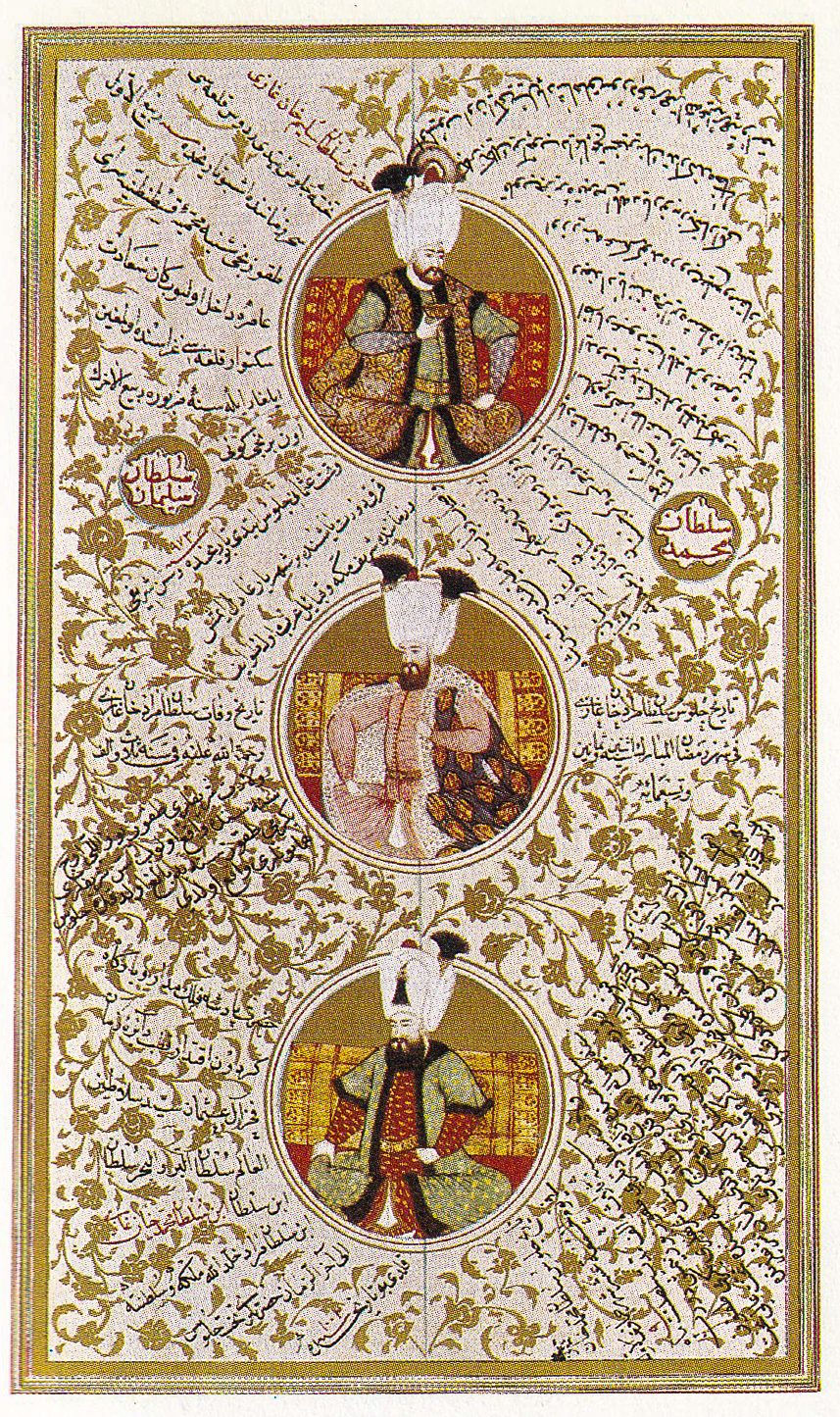 II. Selim, III. Murad ve III. Mehmed'i bir arada gösteren padişah portreleri