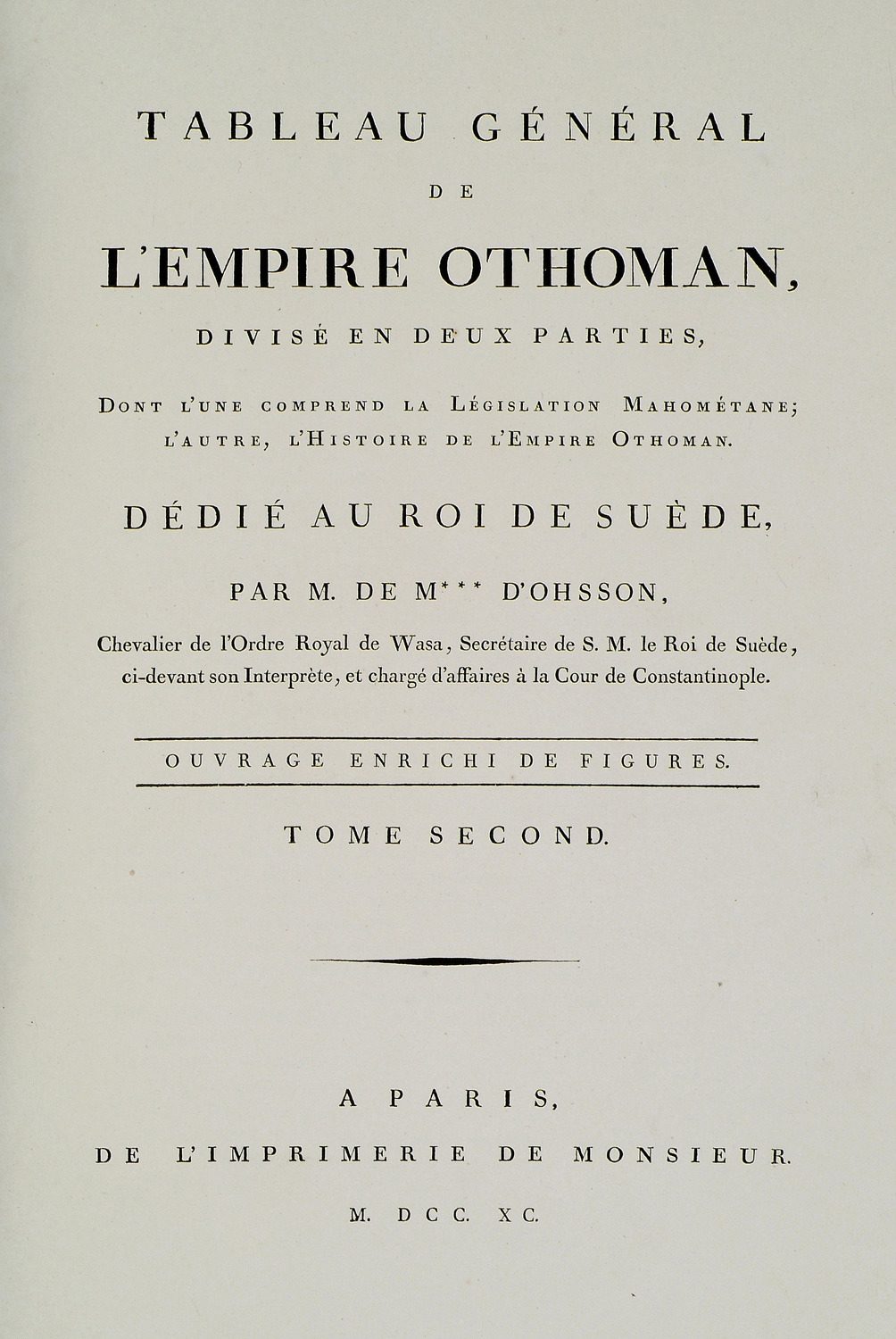 D'Ohsson'un Tableau général de l'Empire othoman eserinin 1820 baskısının ikinci cilt kapak sayfası