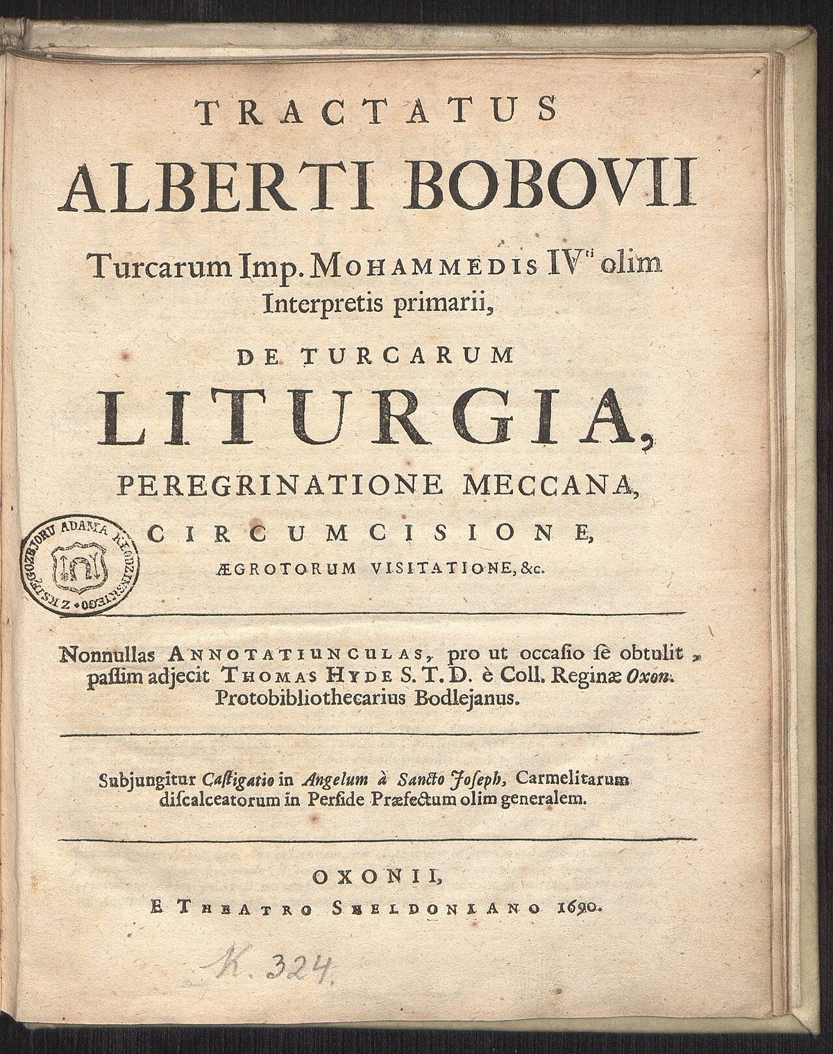 Bobowski'nin Osmanlı sarayı üzerine risalesinin 1690 tarihli baskısı