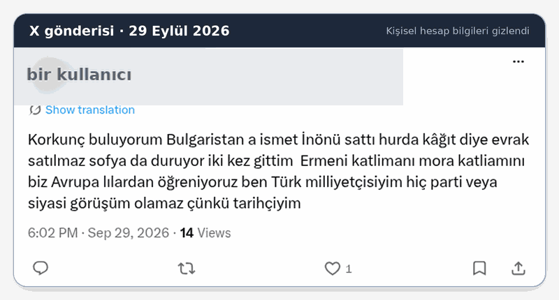 X gönderisi ekran görüntüsü, kişisel hesap bilgileri gizlendi